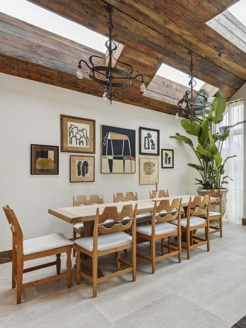 Modern Rustic Interiors in an Edwardian House in London 13 rustic wooden ceiling with skylights in dining room