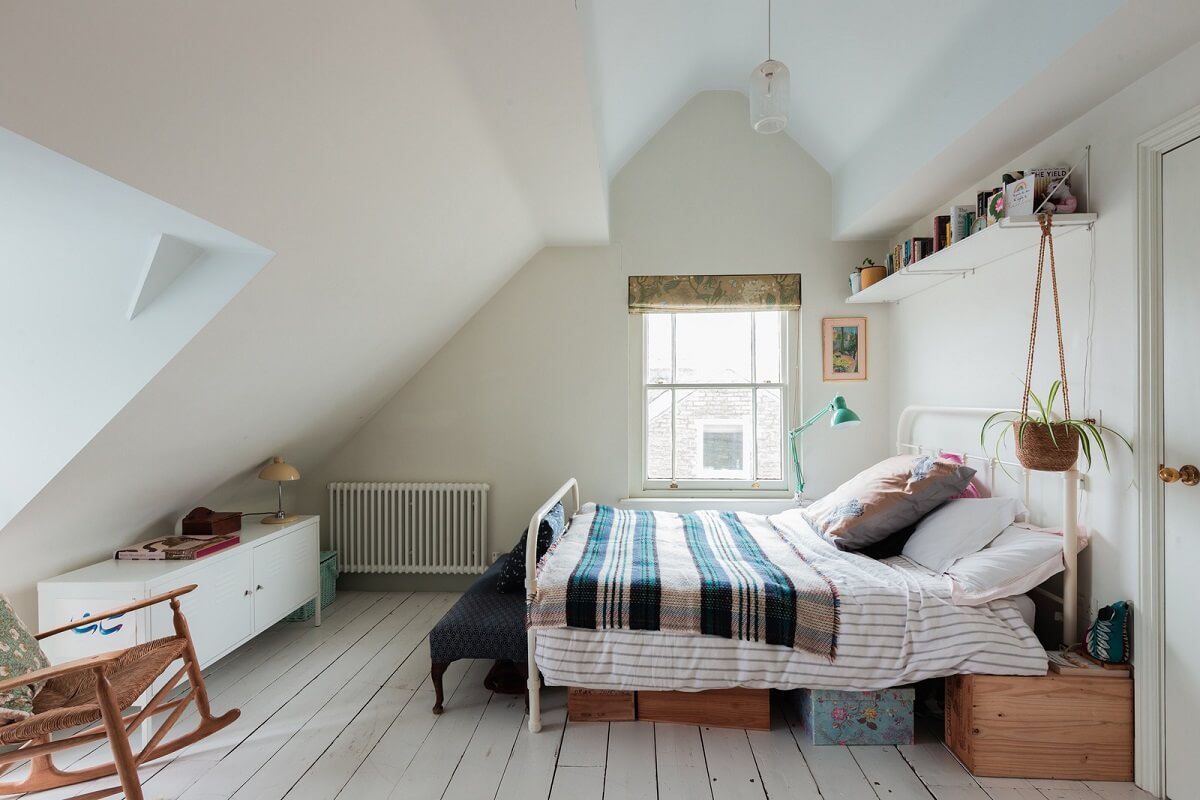 A Home with Cottage Interiors in a Former Cambridge Shop 14 white attic bedroom