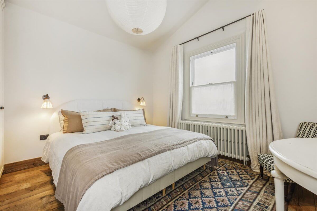 Modern Rustic Interiors in an Edwardian House in London 25 white bedroomwit wooden floor