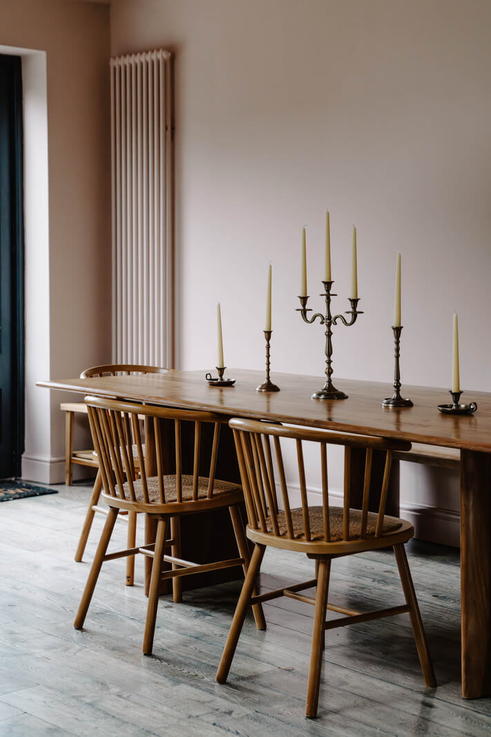 Colorful Walls in an English Victorian Townhouse 10 wooden dining table pink walls nordroom