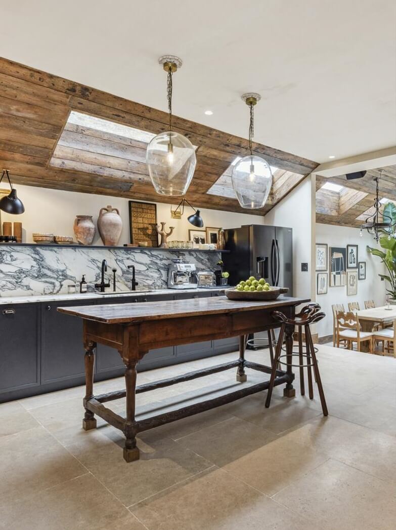 Modern Rustic Interiors in an Edwardian House in London 10 wooden kitchen island