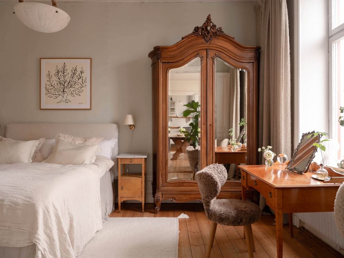 Elsa Billgren's Serene Stockholm Apartment is For Sale 15 antique wardrobe with mirrored doors
