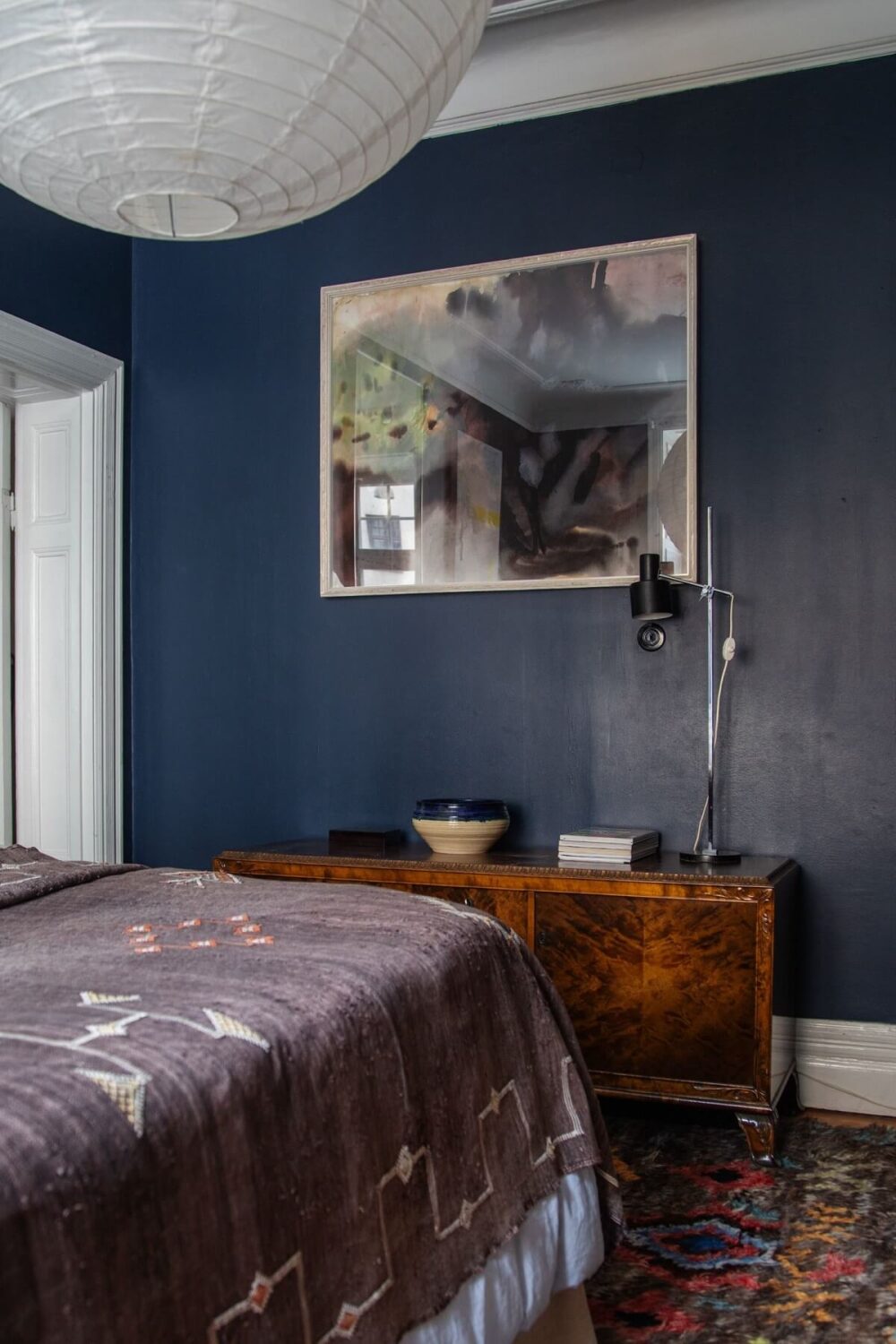 Moody Rooms in a Grand Stockholm Apartment 19 bedroom with dark blue walls