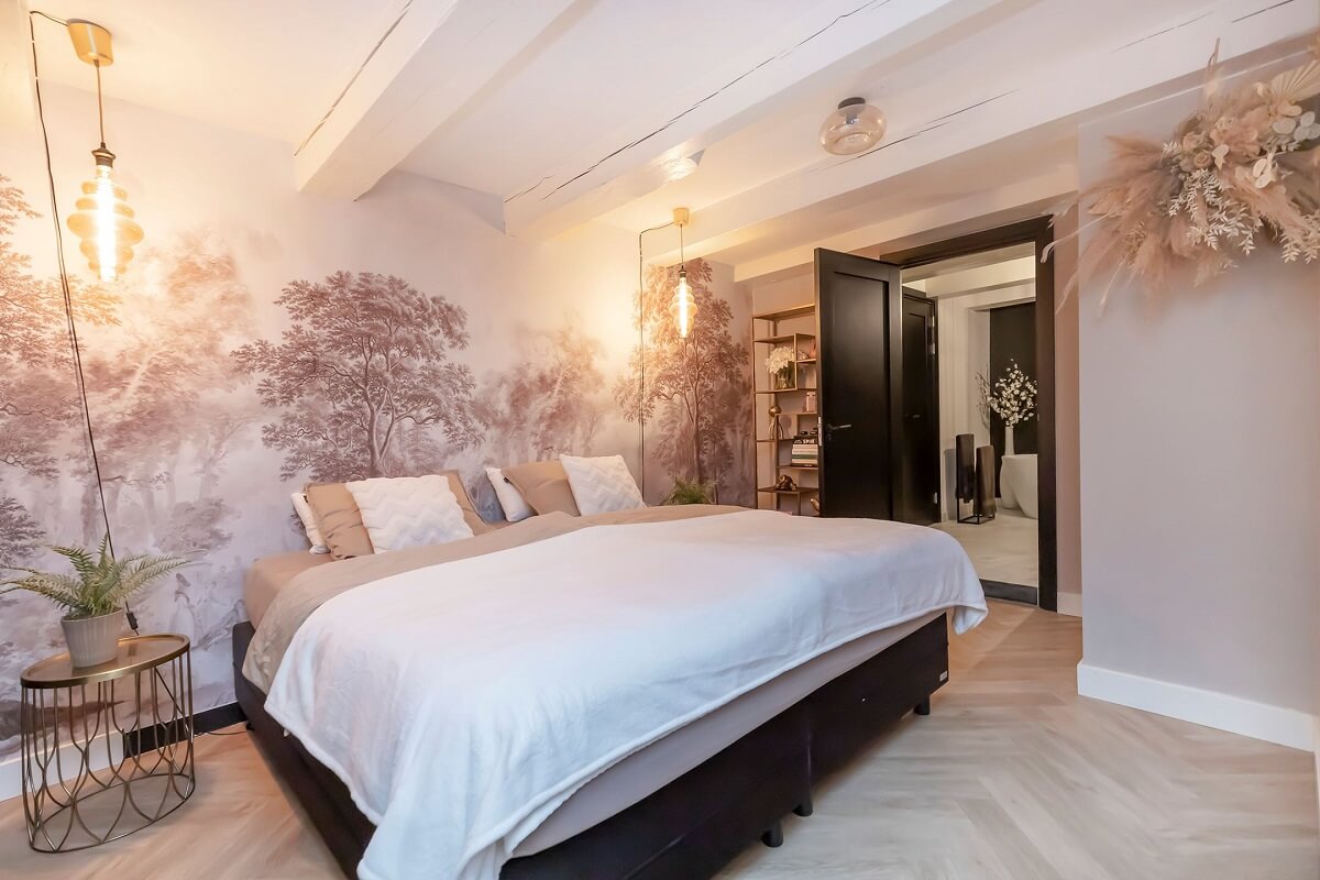 A Renovated Canal House with a Separate Pink Studio Apartment 12 bedroom with pink wallpaper