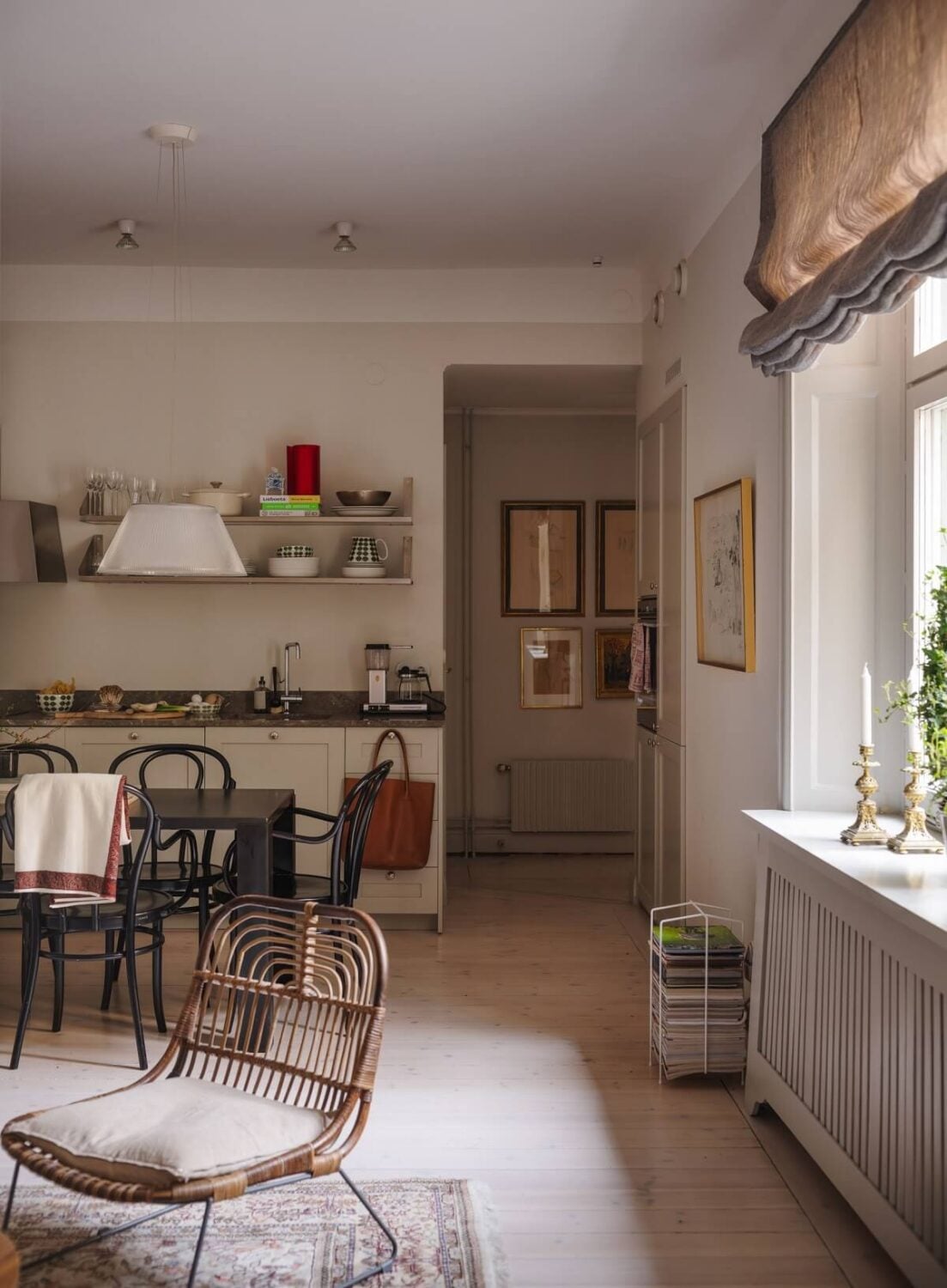 A Muted Color Palette in a Scandinavian Apartment 5 beige open plan living room kitchen
