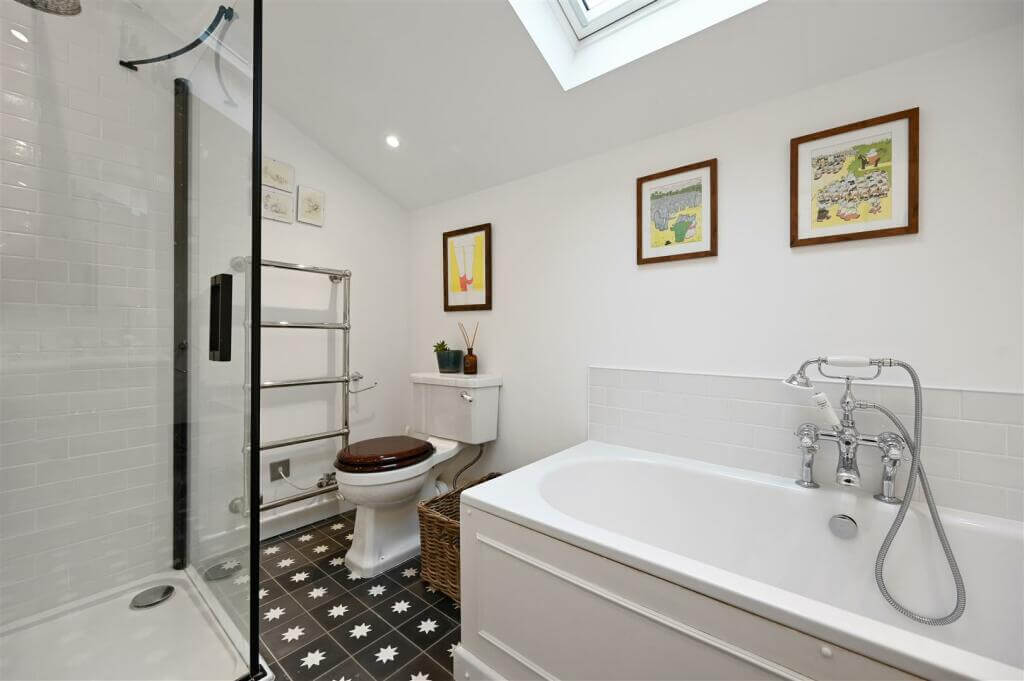 A London Family Home with Blue Color Accents 17 black and white bathroom