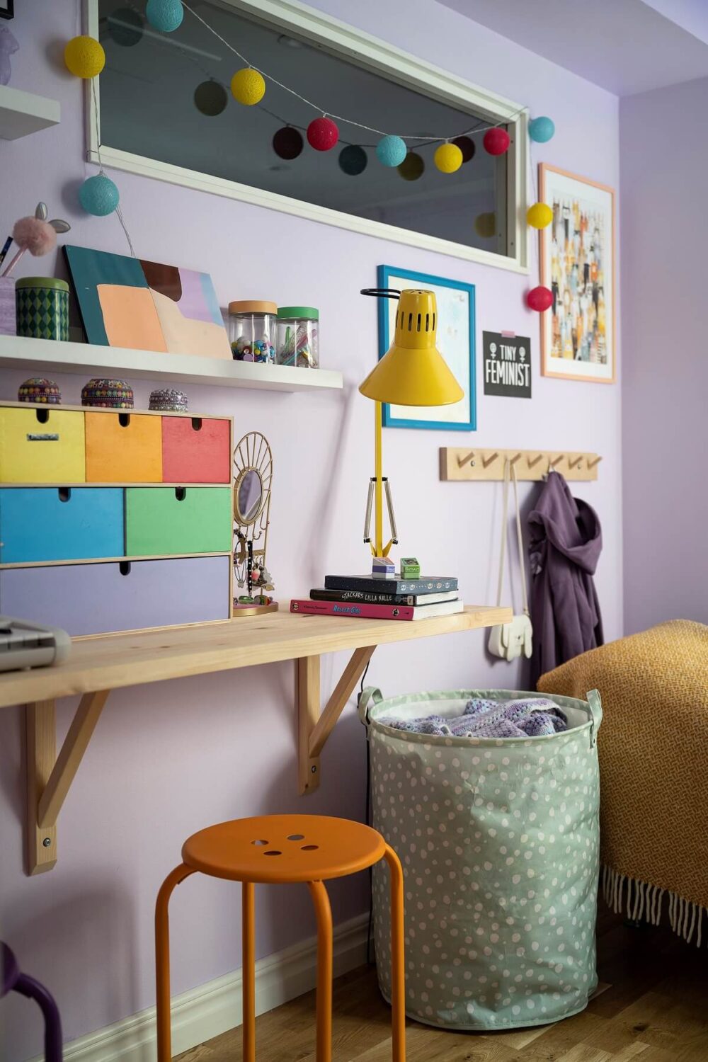 A Basement Family Apartment with Colorful Furniture and Decor 18 colorful childrens room with desk nordroom