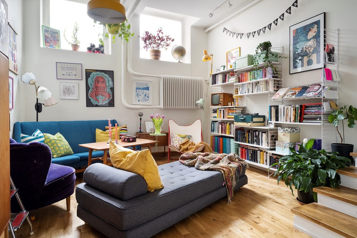 A Basement Family Apartment with Colorful Furniture and Decor 4 colorful decor in loft style living room nordroom