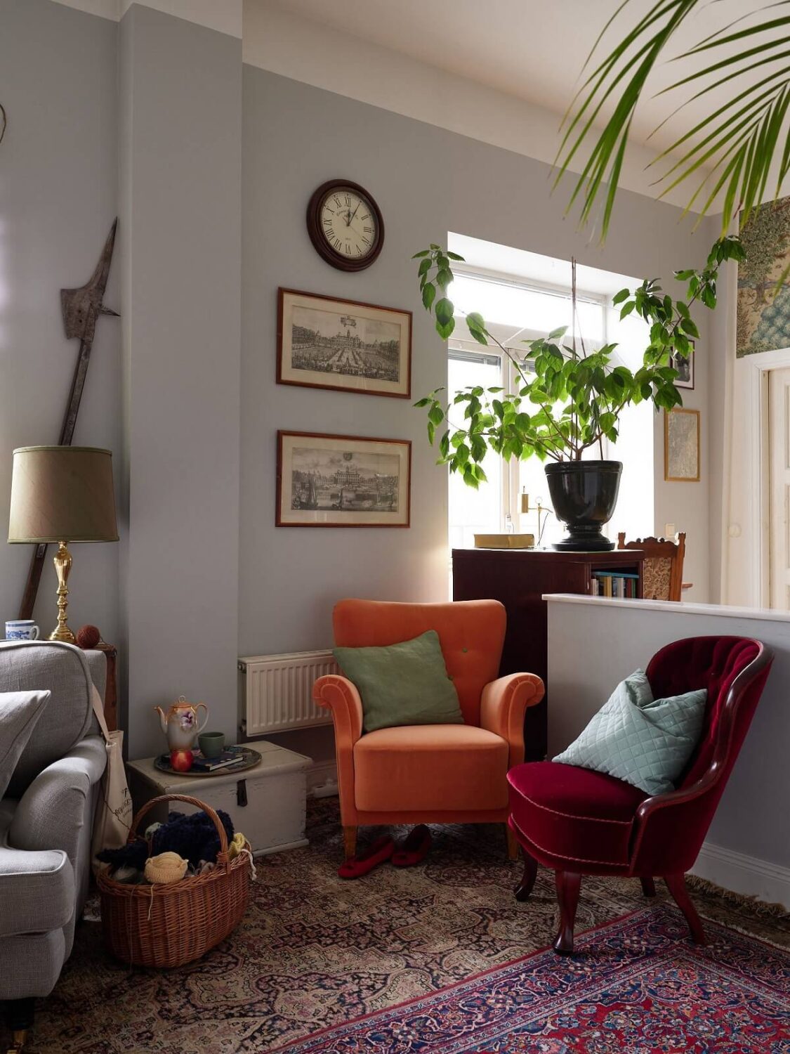 Floor-to-Ceiling Bookcases in a 1950s Swedish Home 4 colorful living room seating nordroom
