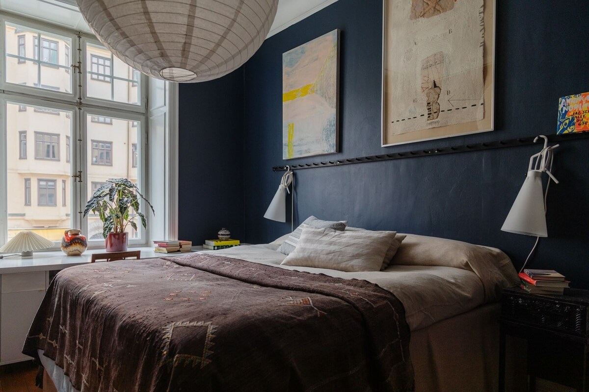 Moody Rooms in a Grand Stockholm Apartment 17 dark blue walls bedroom