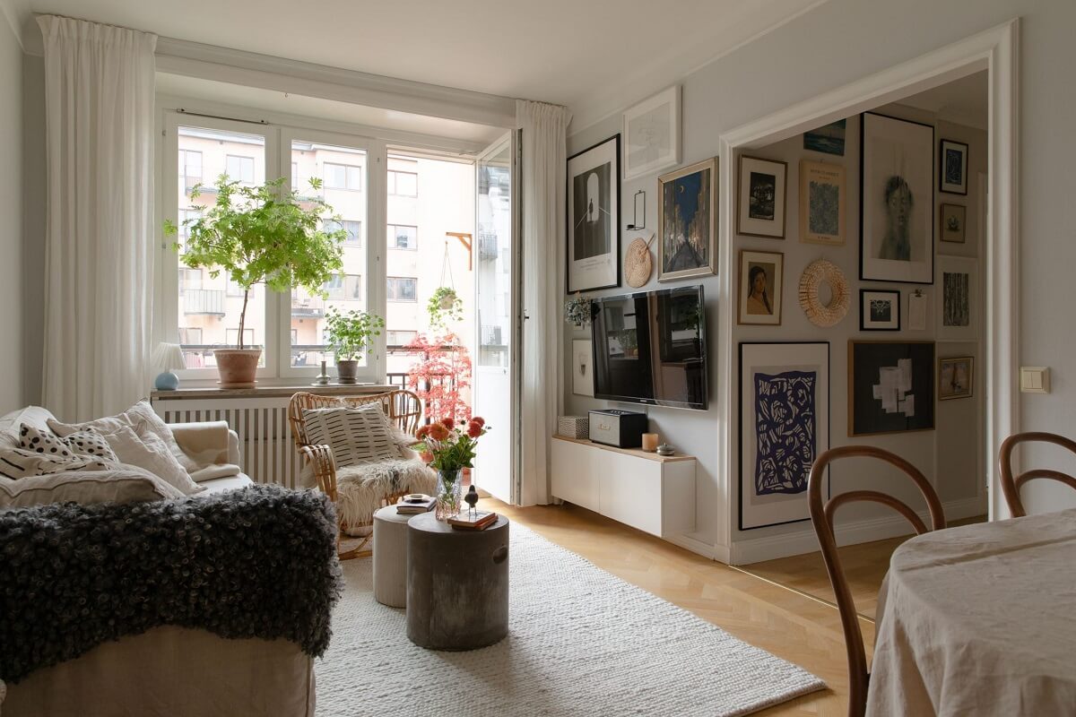 A Light Colored Swedish Apartment 1 gallery wall hallway living room