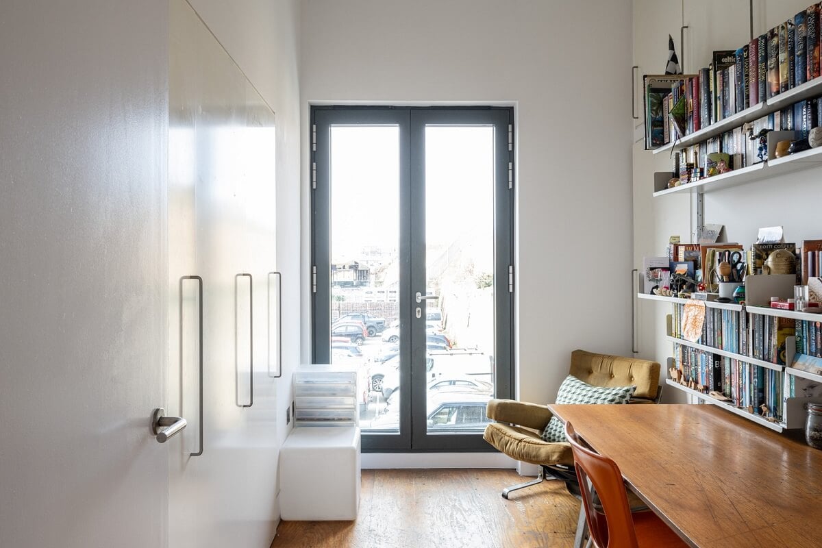 An Industrial English Loft with Yellow Color Pops 15 home office