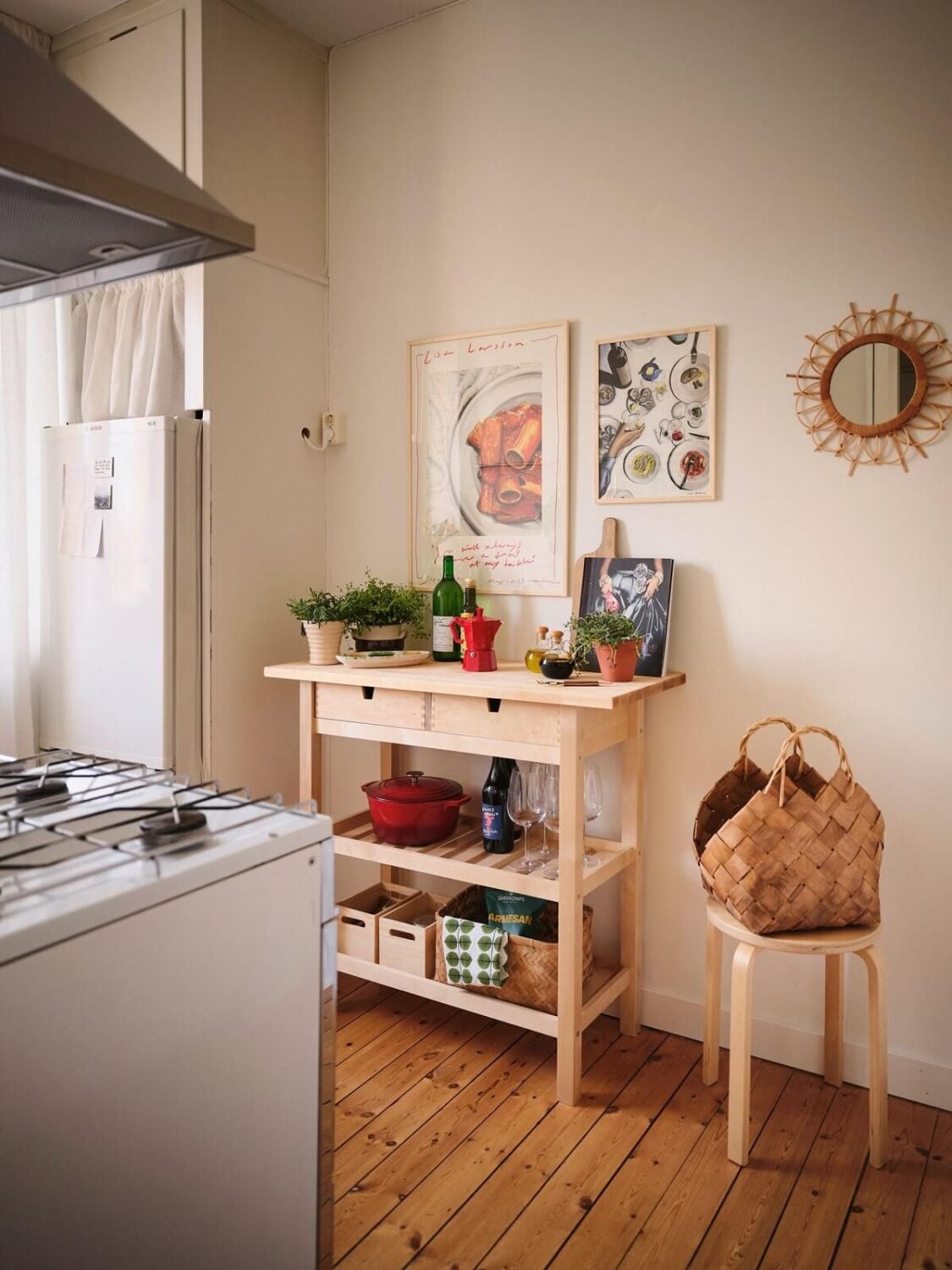 A Small Midcentury Apartment in Stockholm 7 ikea kitchen bench