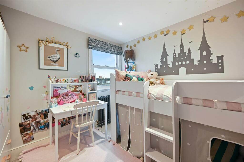 A London Family Home with Blue Color Accents 14 kids bedroom with bunk bed
