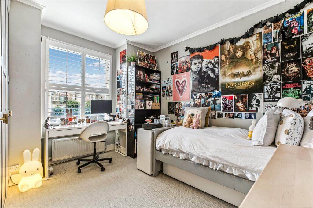 An Extended Victorian House Decorated in Gray Tones 12 kids bedroom with poster wall