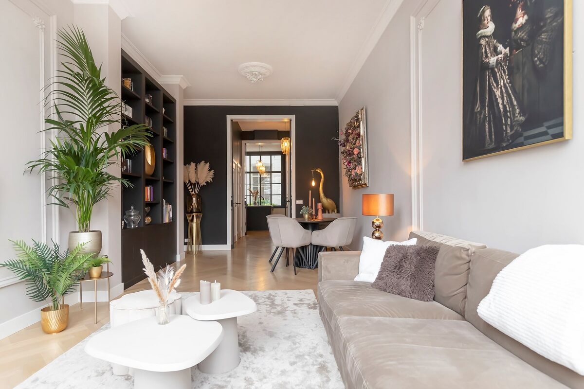 light modern living room in gray tones