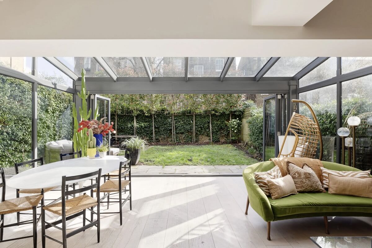 A Modern Apartment with Skylights in a Historic Building 7 light open plan kitchen living space with garden access