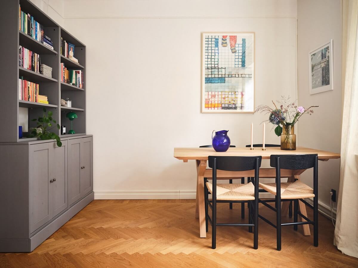 A Light Corner Apartment with a Pink Bedroom 6 living room dining table