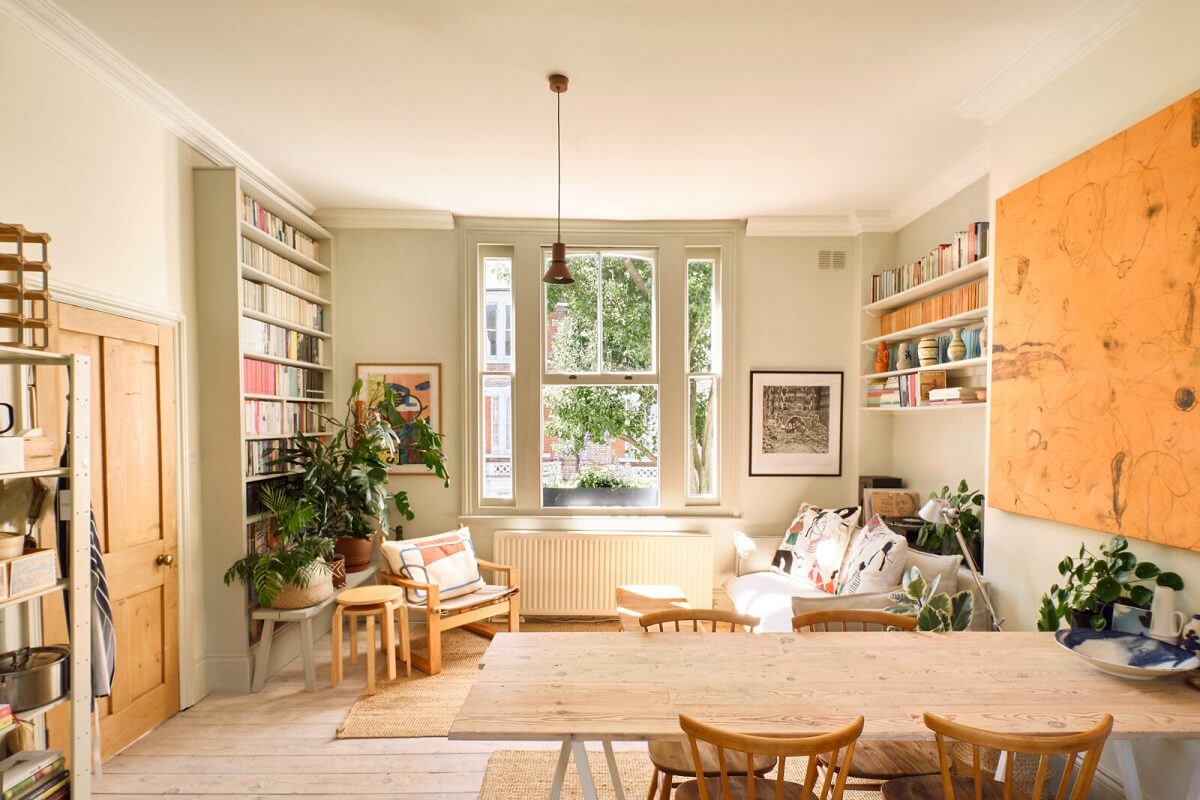 A Light London Apartment with a Yellow Kitchen 4 living room with natural light