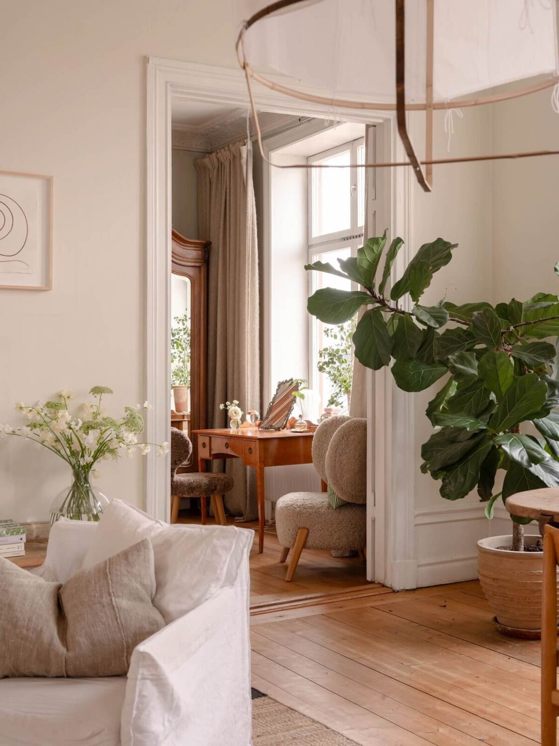Elsa Billgren's Serene Stockholm Apartment is For Sale 14 living room with wooden floor
