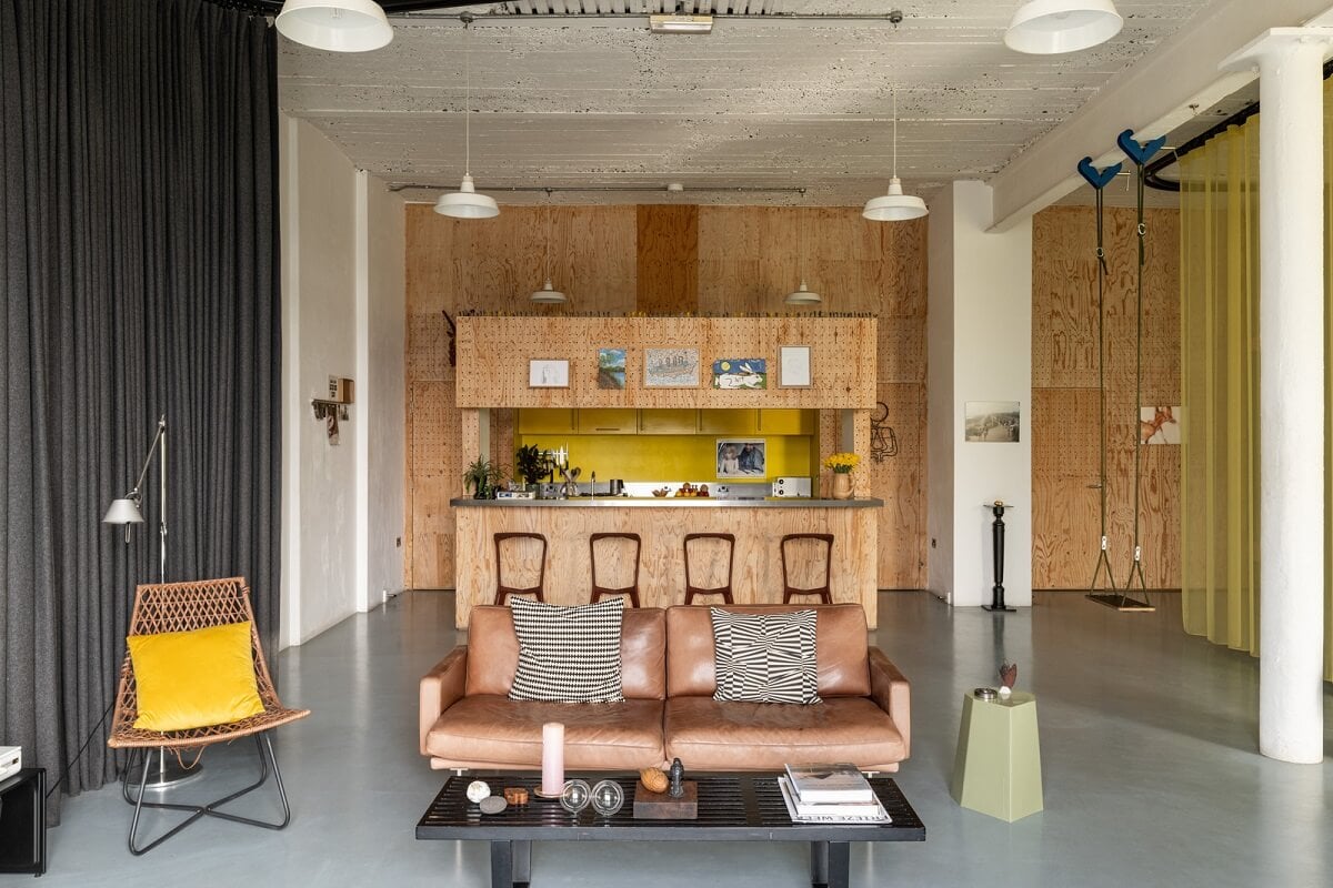 An Industrial English Loft with Yellow Color Pops 8 loft with wooden kitchen