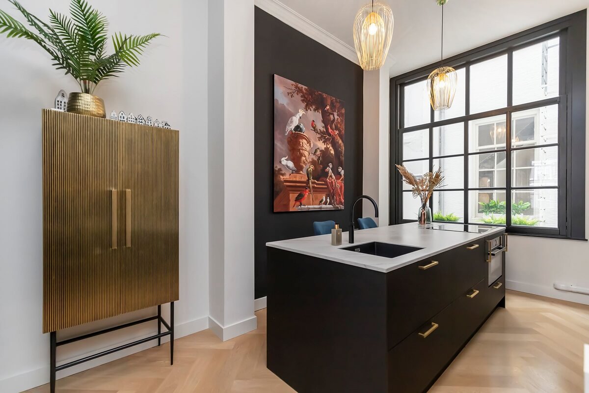 A Renovated Canal House with a Separate Pink Studio Apartment 7 modern black kitchen