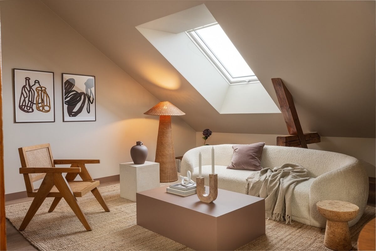 An Attic Apartment in Oslo with Exposed Wooden Beams 3 modern furniture in oslo living room