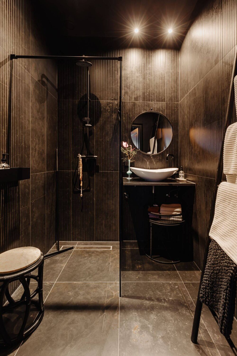 A Beautifully Renovated Dike House in The Netherlands 5 moody bathroom with walk in shower