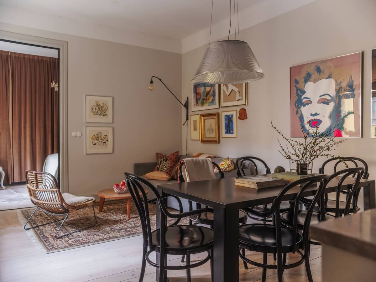 A Muted Color Palette in a Scandinavian Apartment 6 open plan kitchen living room beige walls