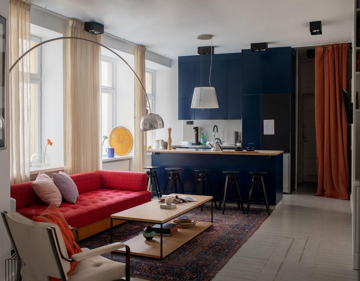 Moody Rooms in a Grand Stockholm Apartment 13 open plan kitchen sitting room with island