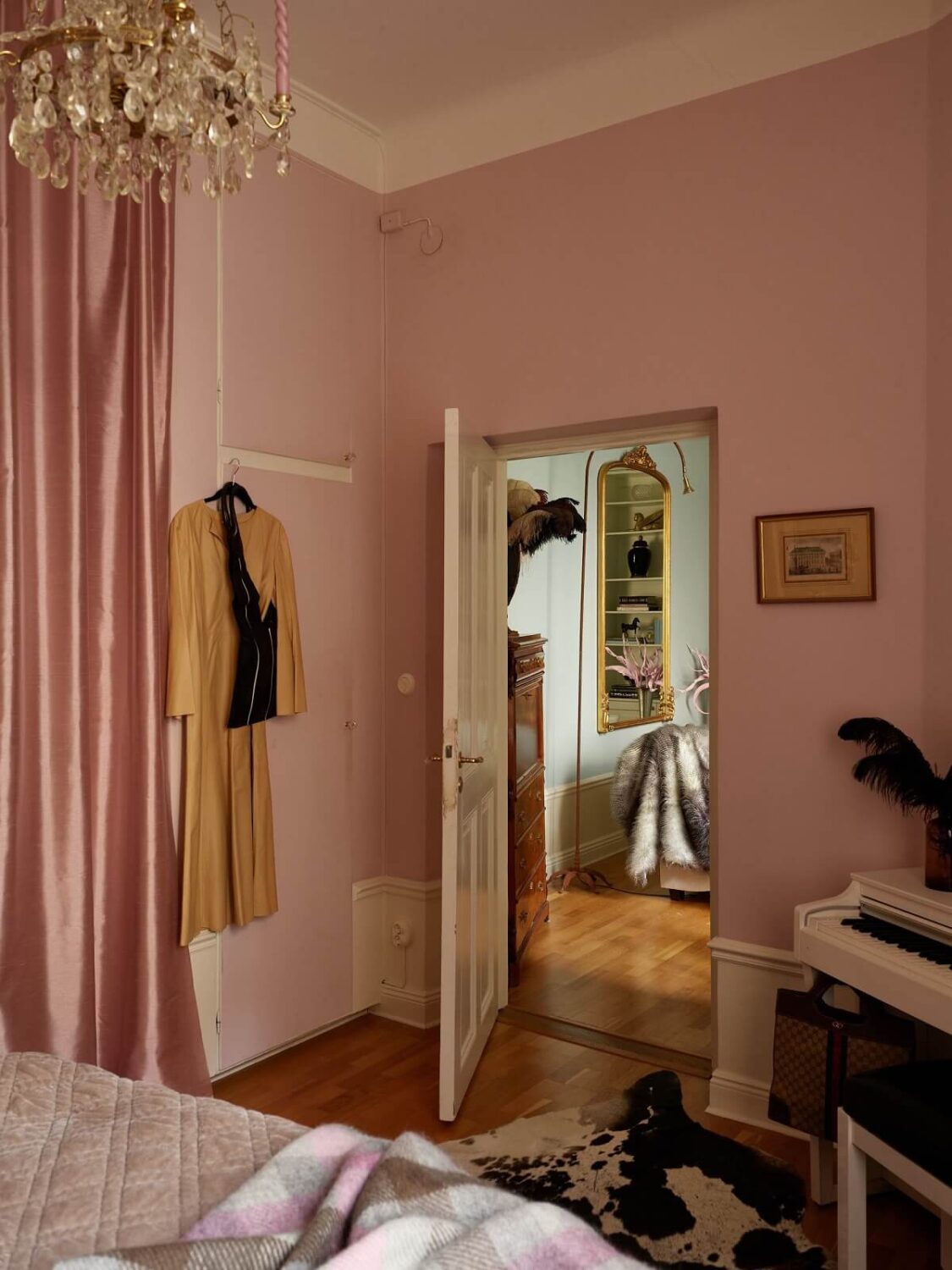 A Classic & Cozy Apartment Painted in Pastel Pink and Blue 13 pink-bedroom