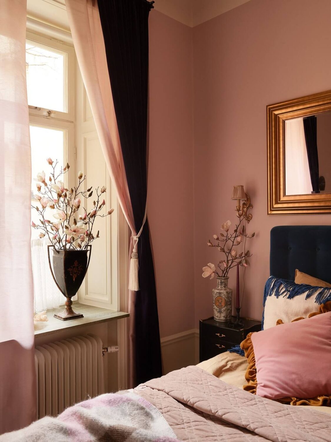 A Classic & Cozy Apartment Painted in Pastel Pink and Blue 9 pink-bedroom-detail