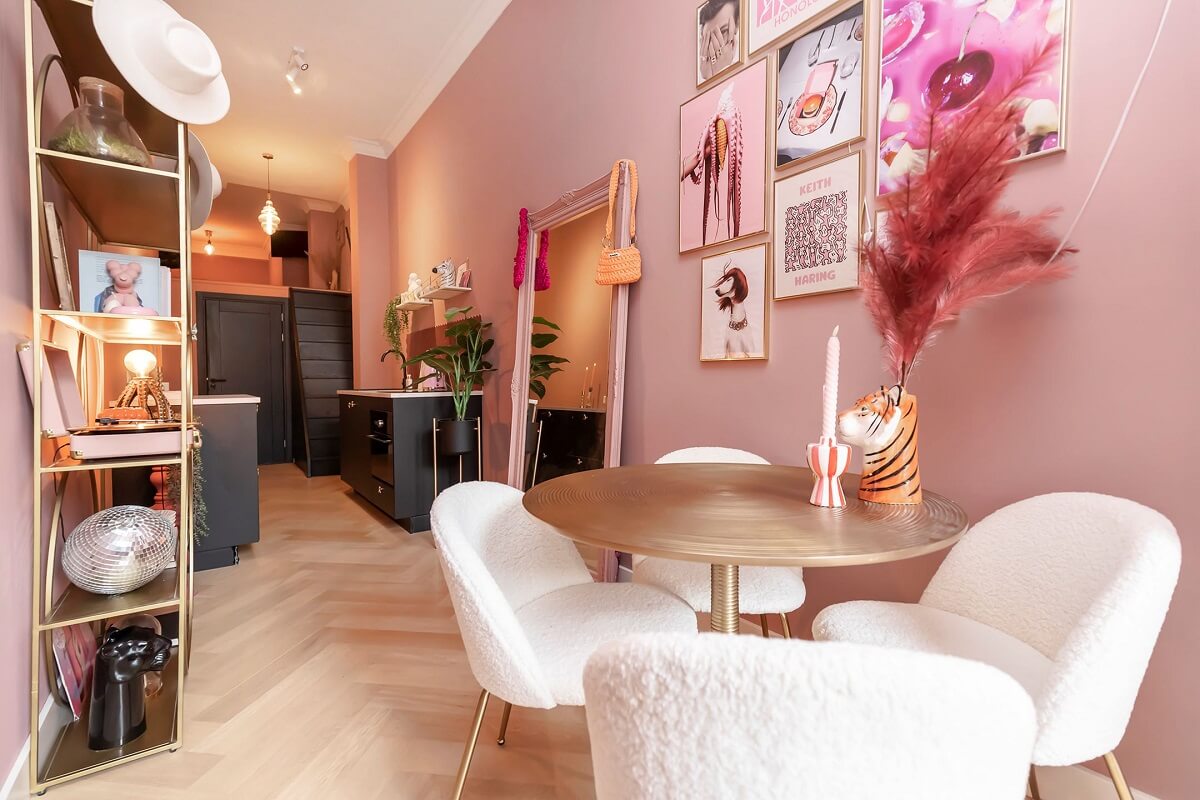 A Renovated Canal House with a Separate Pink Studio Apartment 21 pink studio apartment with gold accents