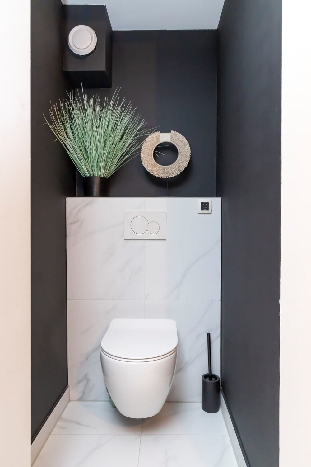 A Renovated Canal House with a Separate Pink Studio Apartment 17 powder room with dark gray walls