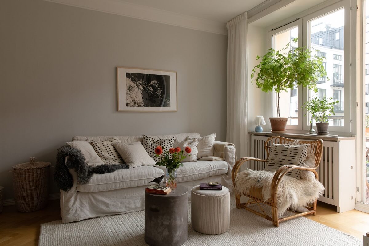 A Light Colored Swedish Apartment 3 scandi living room with light gray walls