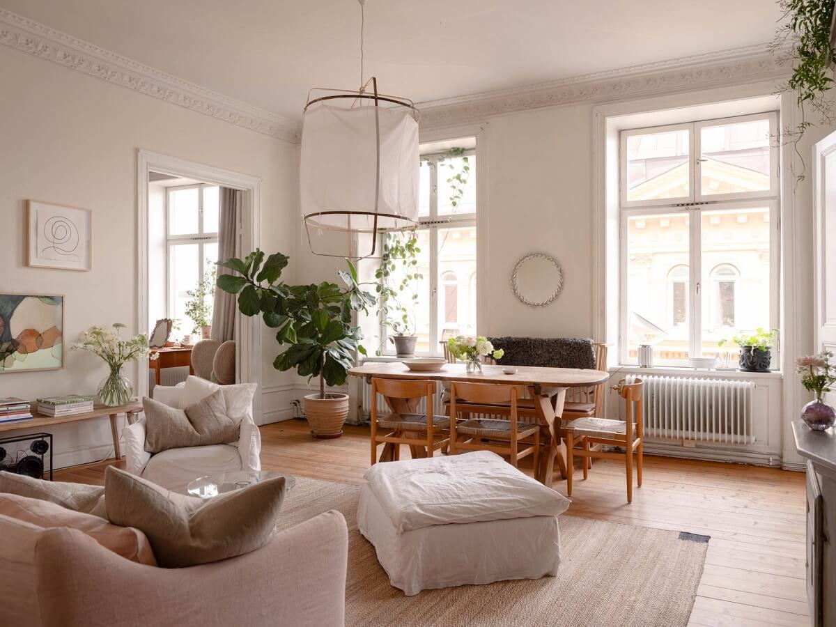 Elsa Billgren's Serene Stockholm Apartment is For Sale 1 serene light colored living room