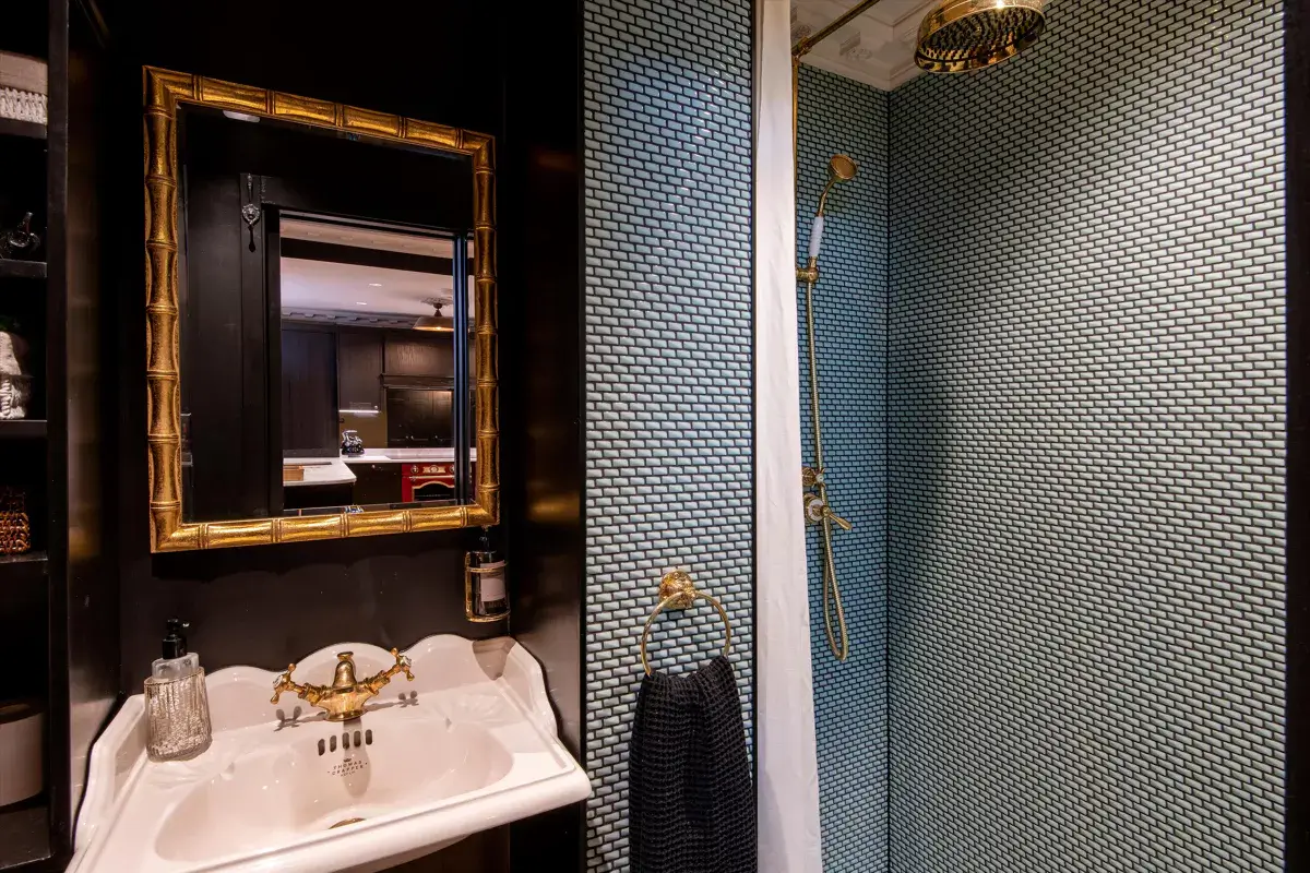 A Stylish Renovated House in Notting Hill 10 small bathroom with black walls and small tilework