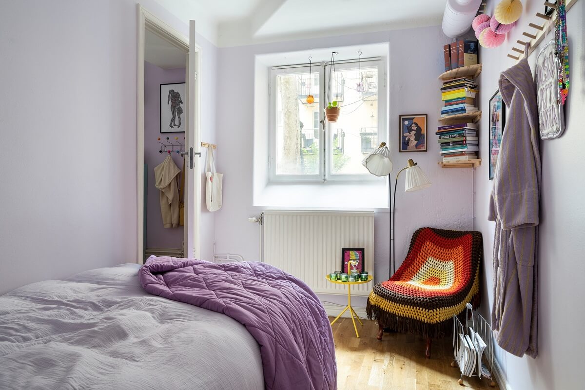 A Basement Family Apartment with Colorful Furniture and Decor 14 small bedroom with lavender color accents
