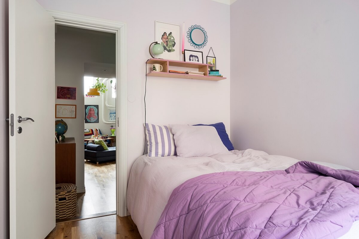 A Basement Family Apartment with Colorful Furniture and Decor 13 small bedroom with purple bedding