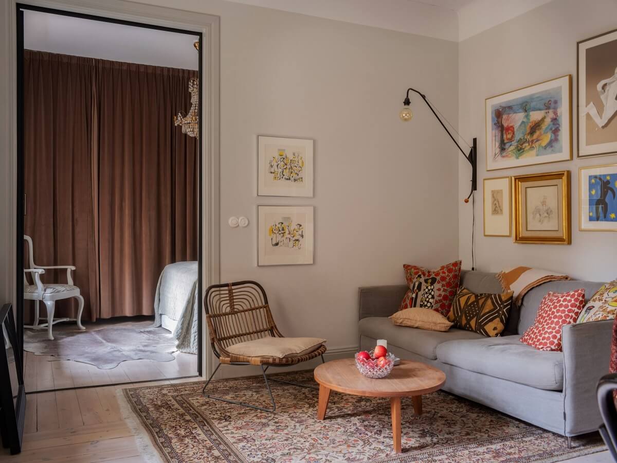 A Muted Color Palette in a Scandinavian Apartment 2 small living room with gray sofa