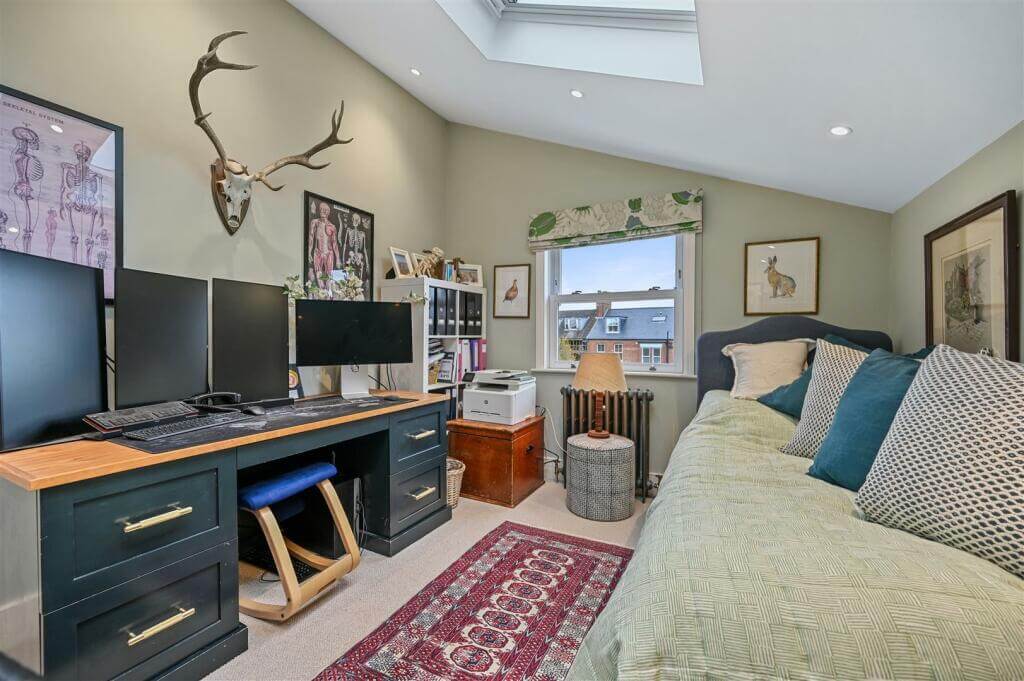 A London Family Home with Blue Color Accents 16 spare bedroom with home office