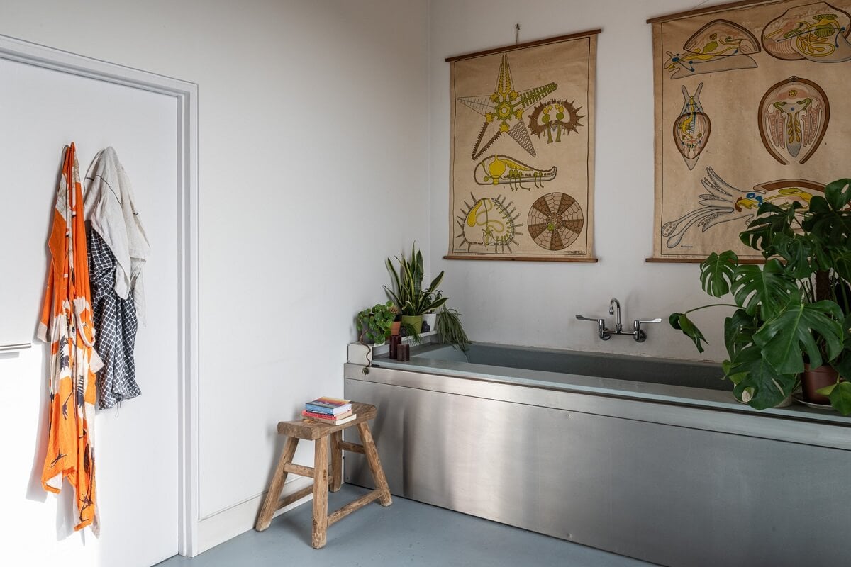 An Industrial English Loft with Yellow Color Pops 17 stainless steel bath