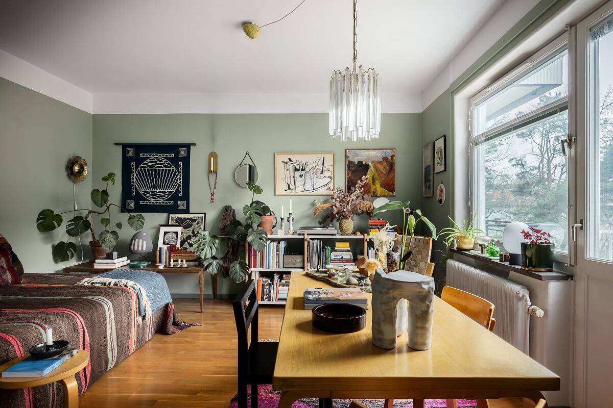 A Cozy Studio Apartment with a Yellow Kitchen 4 studio apartment with gray walls nordroom