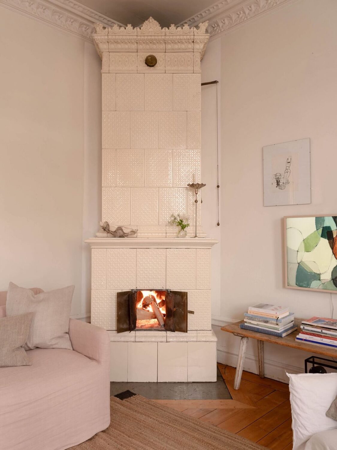 Elsa Billgren's Serene Stockholm Apartment is For Sale 3 swedish fireplace