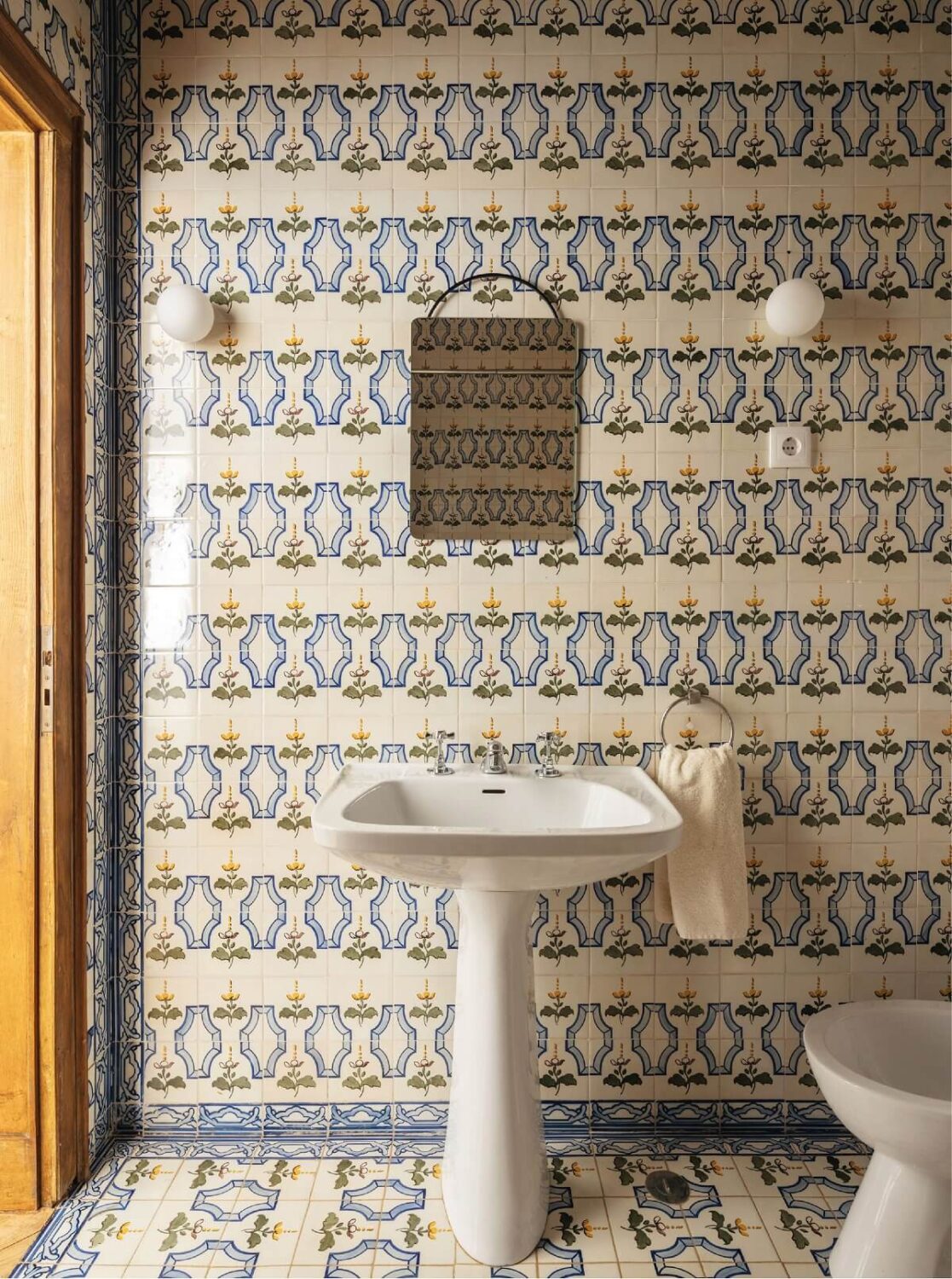 A Renovated Pink Manor House in Portugal 7 tilework in bathroom purtugal palace nordroom