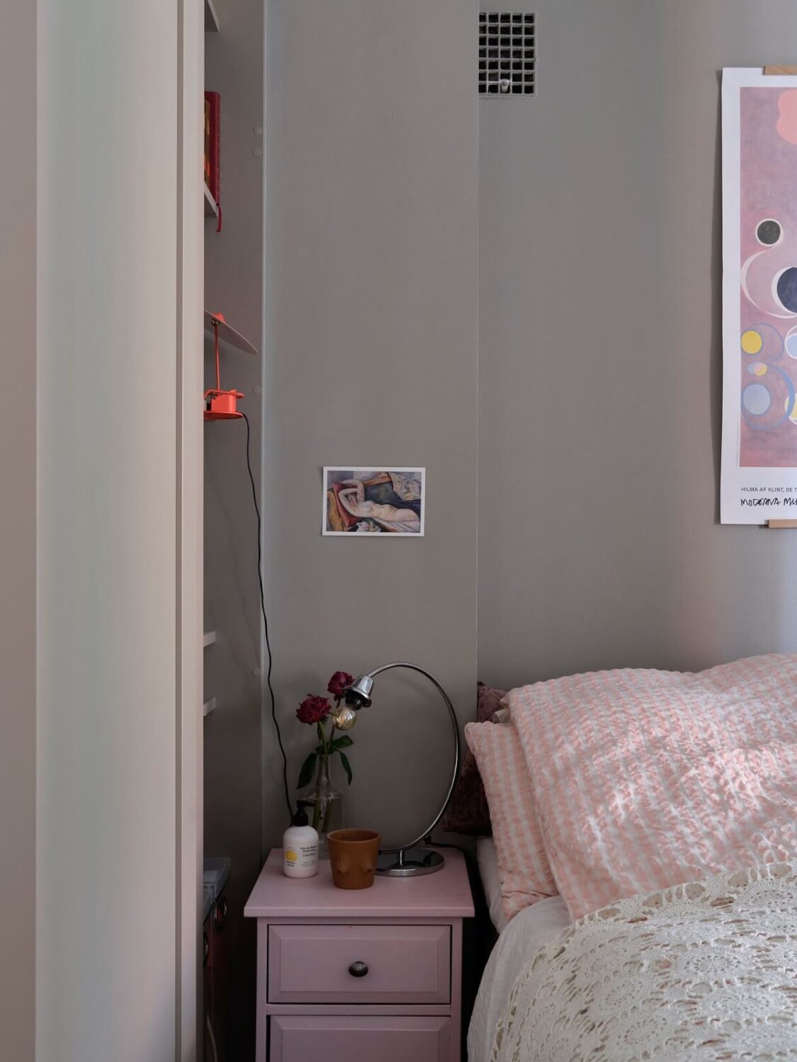 A Small Gray Apartment with Industrial Glass Walls 17 tiny bedroom with gray walls