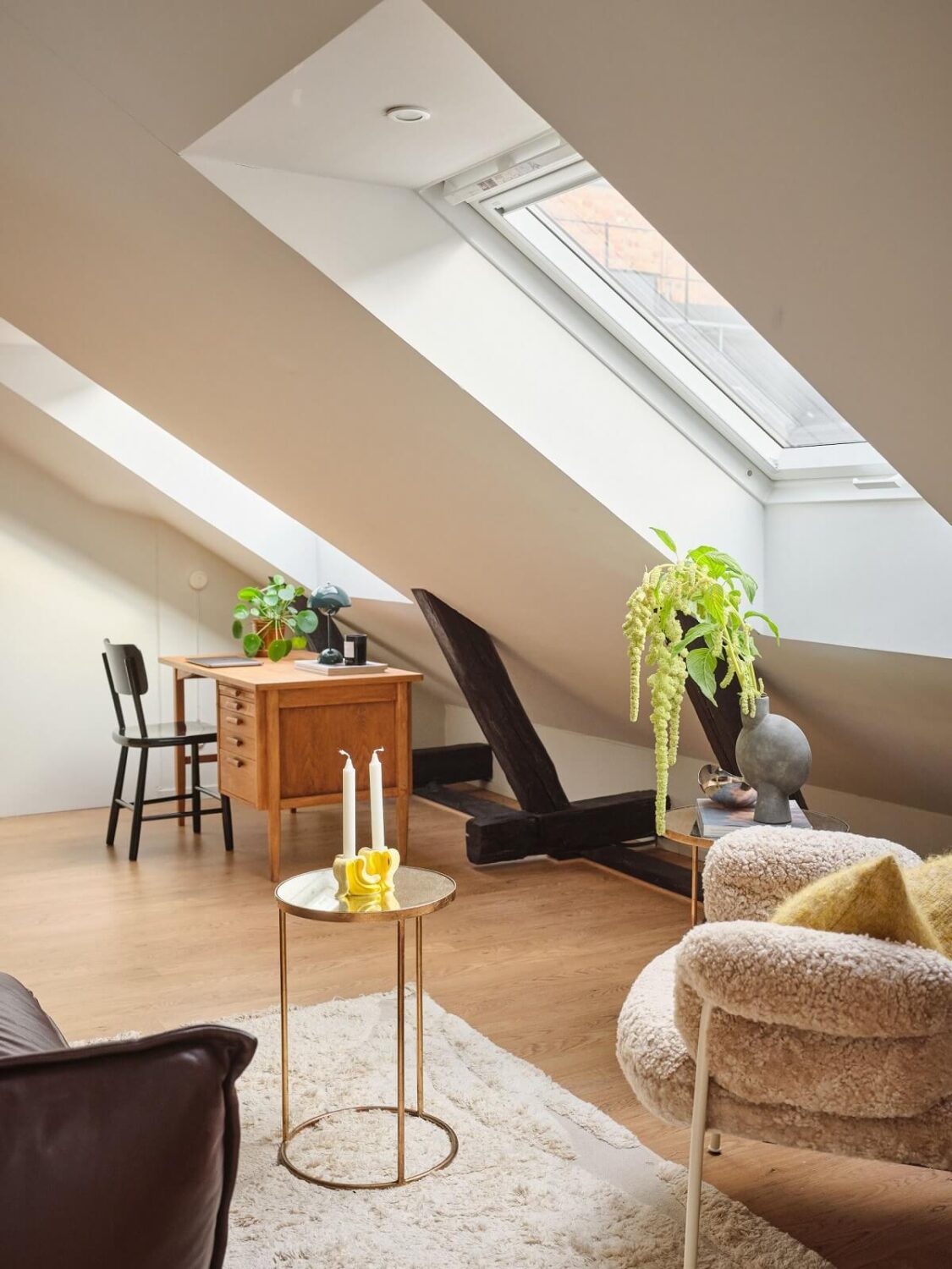 A Light Filled Duplex Apartment in Sweden 18 top floor living room with desk