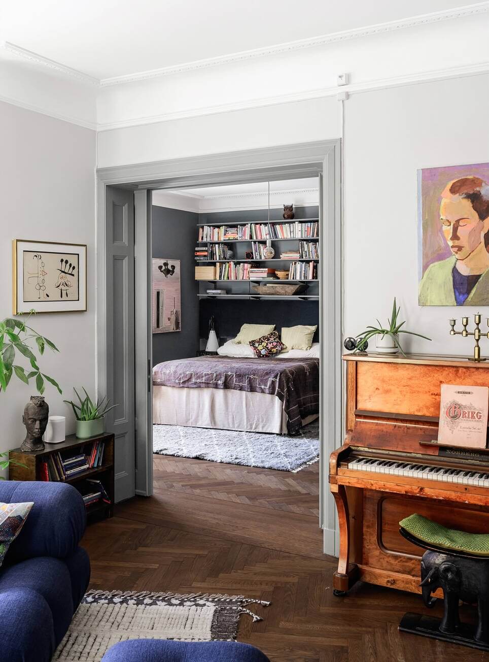 Moody Rooms in a Grand Stockholm Apartment 24 view into bedroom