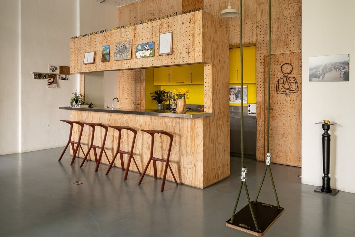 An Industrial English Loft with Yellow Color Pops 10 wooden kitchen with yellow cupboards