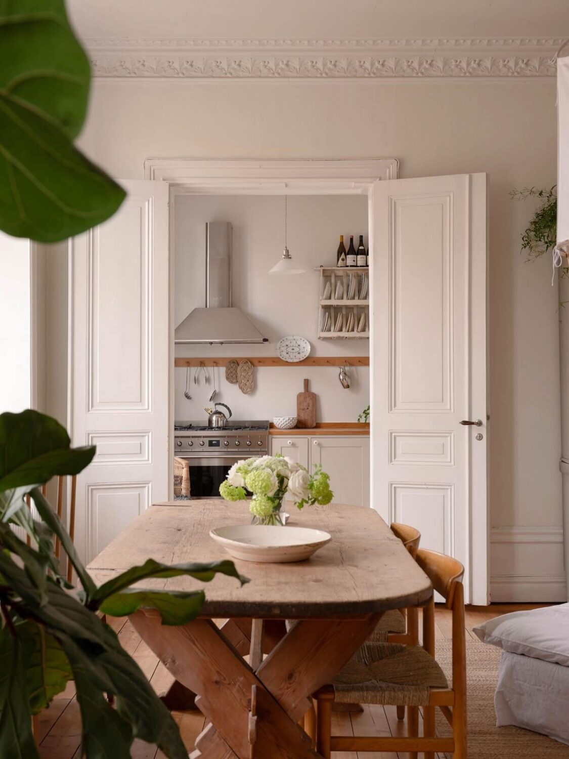 Elsa Billgren's Serene Stockholm Apartment is For Sale 7 wooden table with rounded corners